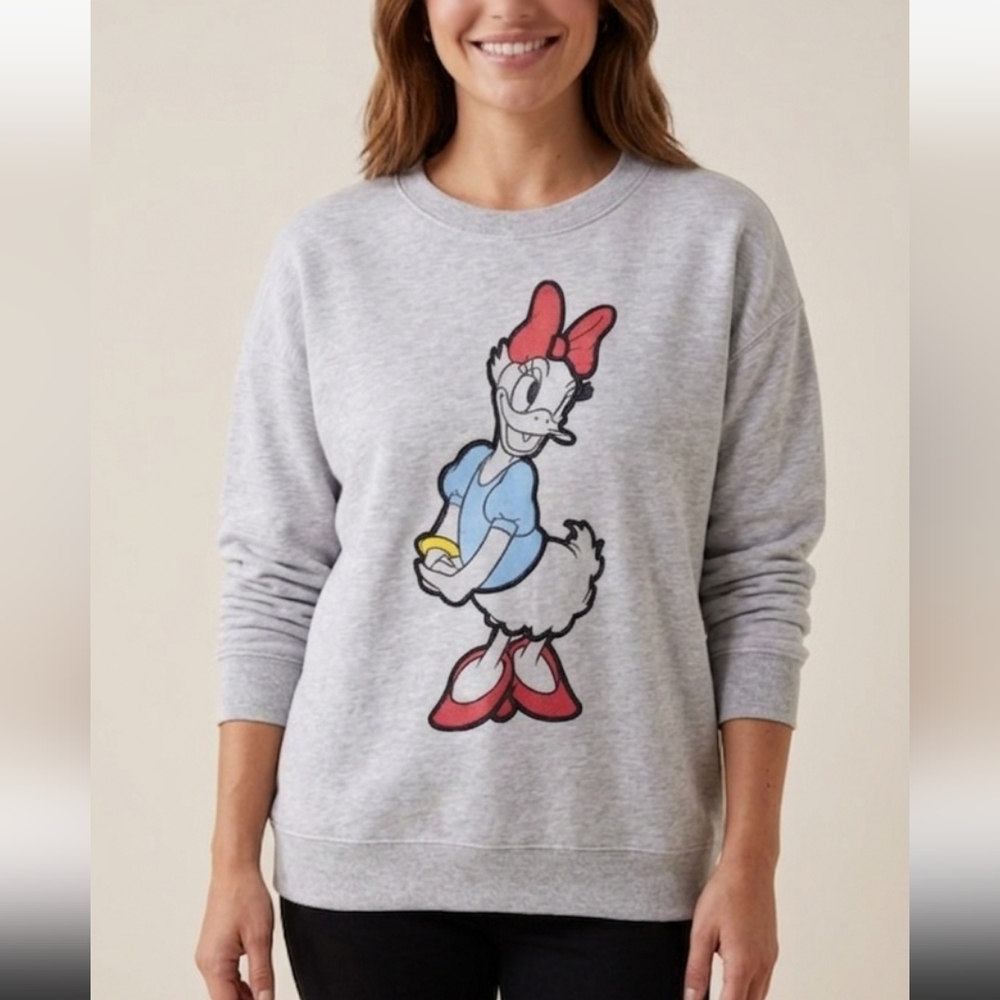 Disney Daisy Duck Light Heather Gray Crewneck Sweatshirt Size Large Sweater